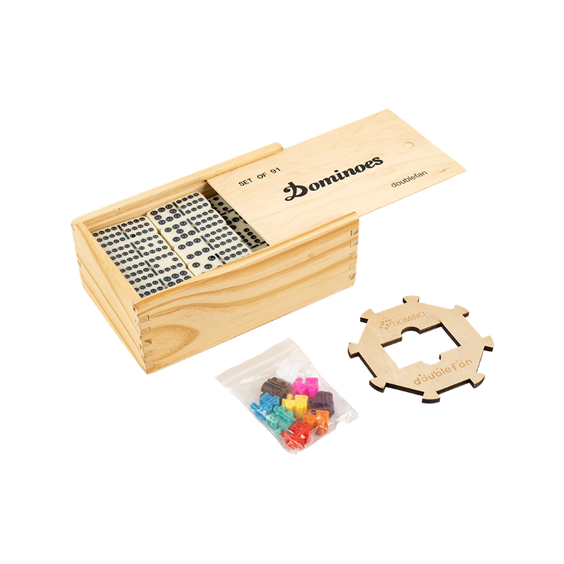 Doğal ahşap kutu çift on iki domino